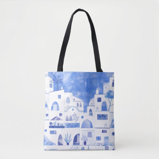 Waterverf van het Griekse eiland Santorini Tote Bag (Voorkant)