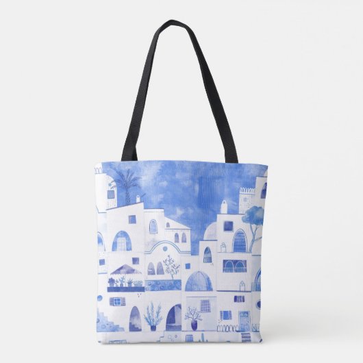 Waterverf van het Griekse eiland Santorini Tote Bag (Achterkant)