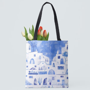 Waterverf van het Griekse eiland Santorini Tote Bag