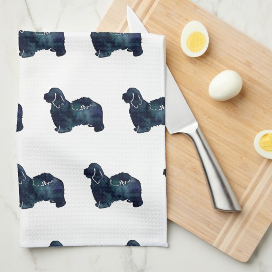 Waterverf van het Havanese Hondenras Silhouette Theedoek (Quarter Fold)