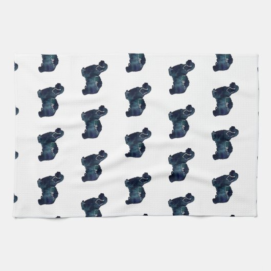 Waterverf van het Havanese Hondenras Silhouette Theedoek (Horizontaal)