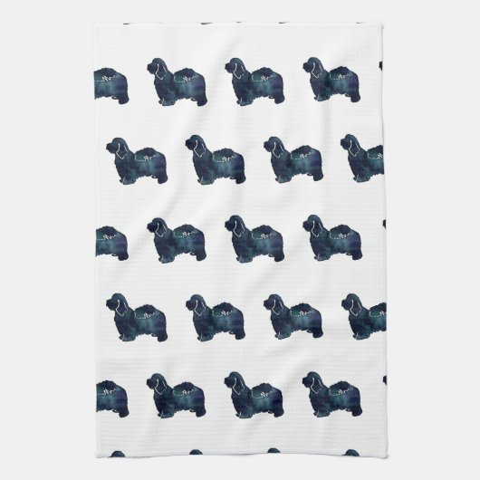 Waterverf van het Havanese Hondenras Silhouette Theedoek (Verticaal)