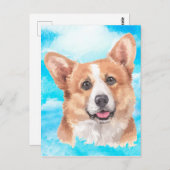 Waterverf van het Huisdier van de Hond Corgi van Briefkaart (Voorkant / Achterkant)