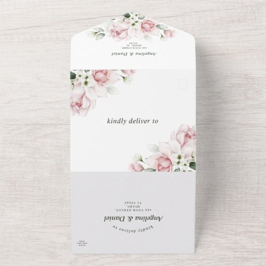 Waterverf van het huwelijk in één uitnodiging (Buitenkant)