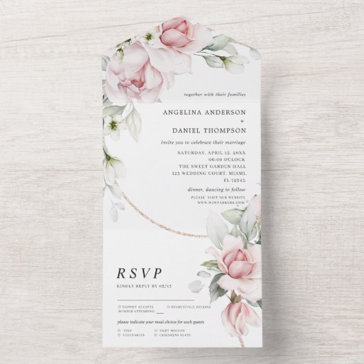 Waterverf van het huwelijk in één uitnodiging (Binnen)