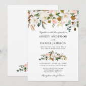 Waterverf van het huwelijk Magnolias Rozen Greener Kaart (Voorkant / Achterkant)