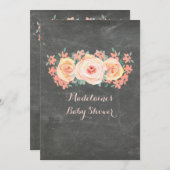 Waterverf van het karton Perzik Floral Baby shower Kaart (Voorkant / Achterkant)