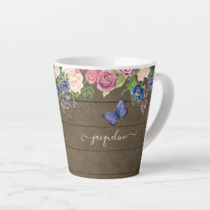 Waterverf van het land "Floral Burgundy Navy" Latte Mok