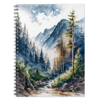 Waterverf van het landschap van het bergbos notitieboek