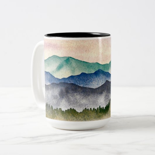 Waterverf van het landschap van het gloeiende gebe tweekleurige koffiemok (Voorkant links)
