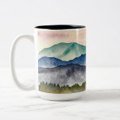 Waterverf van het landschap van het gloeiende gebe tweekleurige koffiemok (Links)