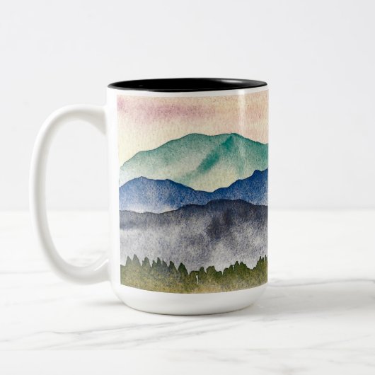 Waterverf van het landschap van het gloeiende gebe tweekleurige koffiemok (Links)