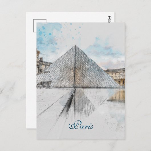 Waterverf van het Louvre Paris, Frankrijk Pos Briefkaart (Voorkant / Achterkant)