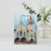 Waterverf van het oude stadhuis in München Duitsla Briefkaart (Staand voorkant)