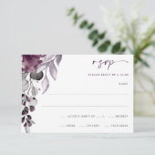 Waterverf van het Paarse Plum Wedding Floral Folia RSVP Kaartje (Staand voorkant)