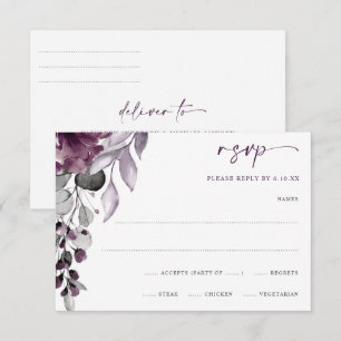 Waterverf van het Paarse Plum Wedding Floral Folia RSVP Kaartje