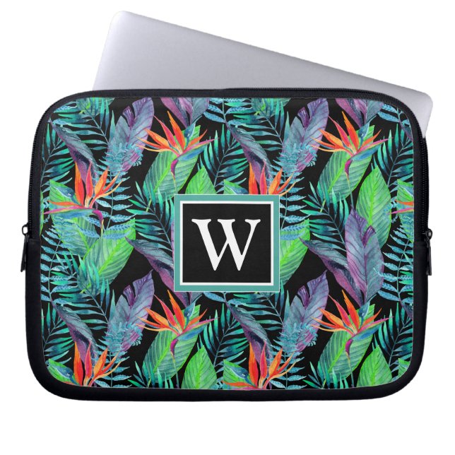 Waterverf van het paradijs | Voeg je Initiaal toe Laptop Sleeve (Voorkant)