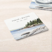 Waterverf van het Raketpijngebergte Seascape Weddi Kartonnen Onderzetters (Schuin)