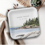 Waterverf van het Raketpijngebergte Seascape Weddi Papieren Bordje<br><div class="desc">Rocky Pine Mountain Waterverf Seascape Theme Collectie... het is een elegante waterverf Illustratie van Rocky Pine Tree Mountain Seascape, perfect voor je tropische bestemming bruiloft & feestjes. Het is zeer gemakkelijk om, met uw persoonlijke details aan te passen. Als u een ander bijpassend product of aanpassing nodig hebt, bericht dan...</div>