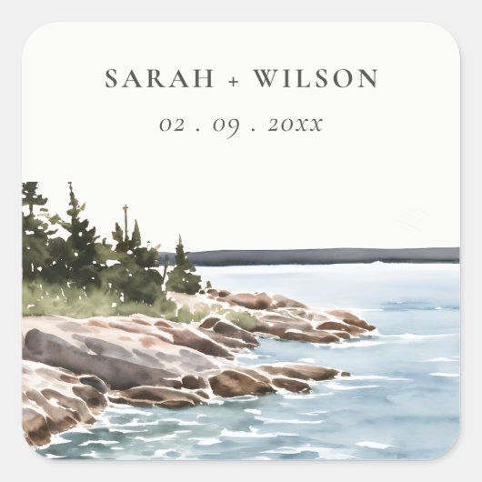 Waterverf van het Raketpijngebergte Seascape Weddi Vierkante Sticker (Voorkant)