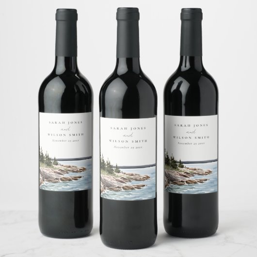 Waterverf van het Raketpijngebergte Seascape Weddi Wijn Etiket (Flessen)