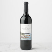 Waterverf van het Raketpijngebergte Seascape Weddi Wijn Etiket (Voorkant)