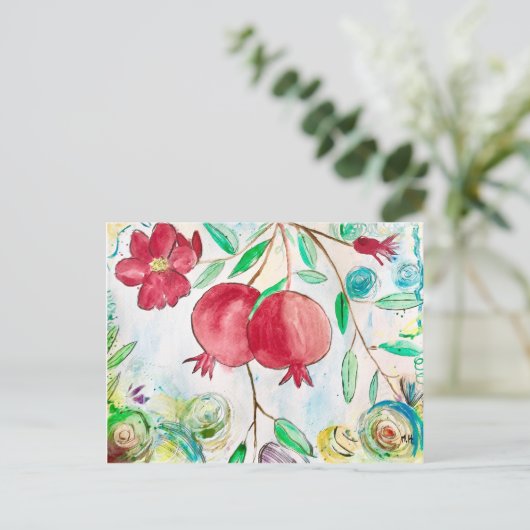 Waterverf van het rode fruitpatroon briefkaart (Staand voorkant)