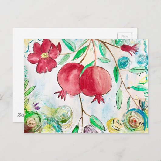 Waterverf van het rode fruitpatroon briefkaart (Voorkant / Achterkant)