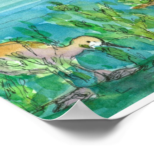 Waterverf van het Sand Piper Lake Shore Birds Moun Poster (Hoek)