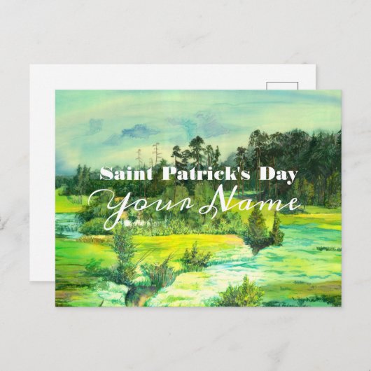 waterverf van het schilderen van de groene vallei briefkaart (Voorkant / Achterkant)