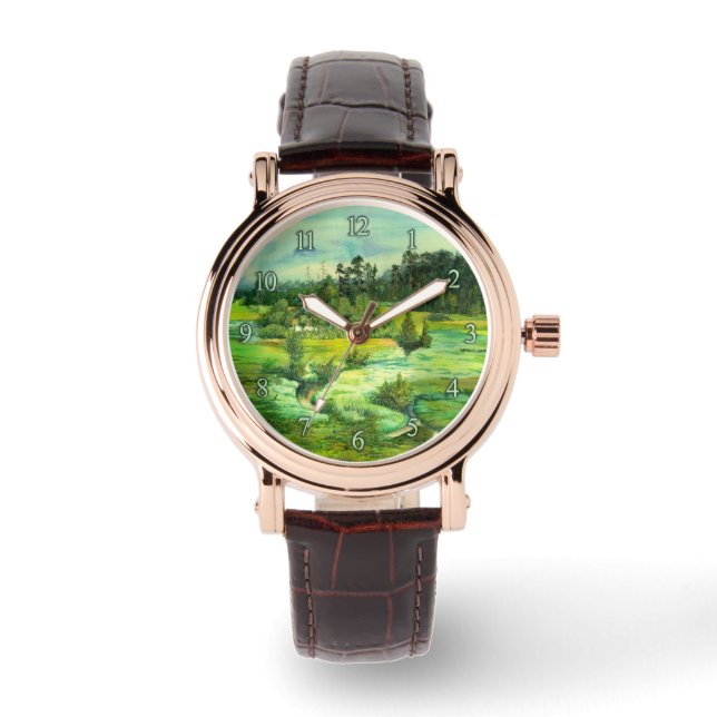 waterverf van het schilderen van de groene vallei horloge (Voorkant)