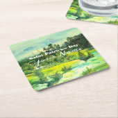 waterverf van het schilderen van de groene vallei kartonnen onderzetters (Schuin)