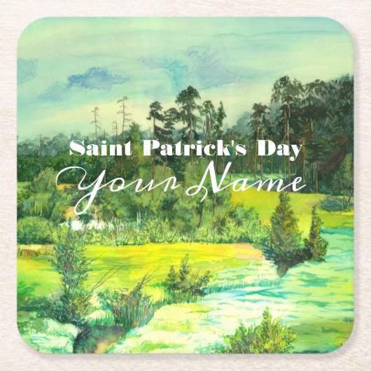 waterverf van het schilderen van de groene vallei kartonnen onderzetters (Voorkant)