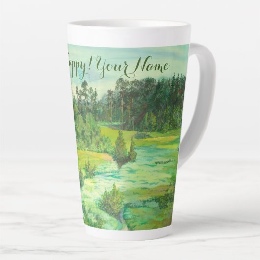 waterverf van het schilderen van de groene vallei latte mok (Rechterhoek)