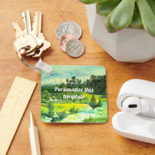 waterverf van het schilderen van de groene vallei sleutelhanger