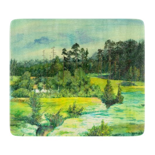 waterverf van het schilderen van de groene vallei snijplank (Voorkant)