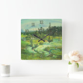 waterverf van het schilderen van de groene vallei vierkante klok (Huis)