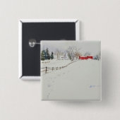 Waterverf van het sneeuwlandschap vierkante button 5,1 cm (Voorkant /achterkant)