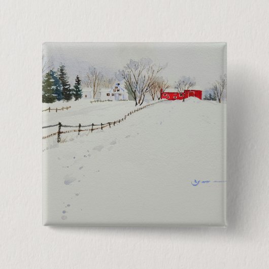 Waterverf van het sneeuwlandschap vierkante button 5,1 cm (Voorkant)
