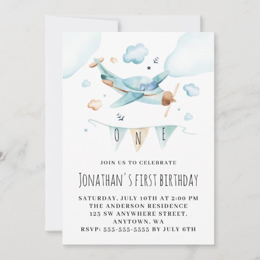 Waterverf van het speelgoed eerste verjaardag kaart (Voorkant)