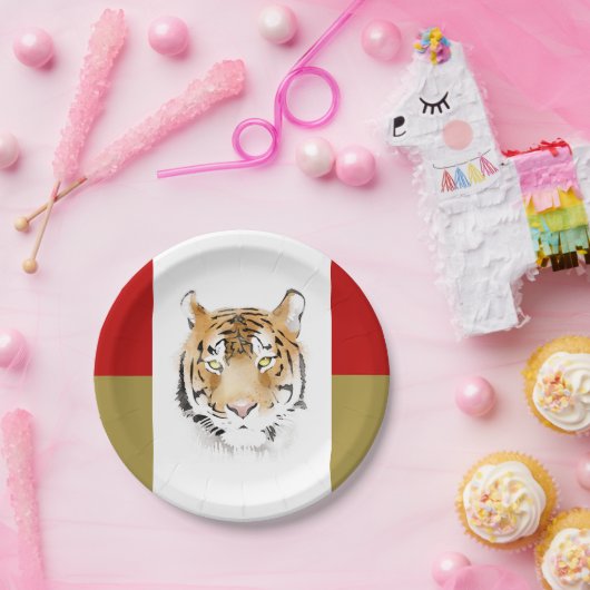 Waterverf van het tijgerhoofd papieren bordje (Feest)