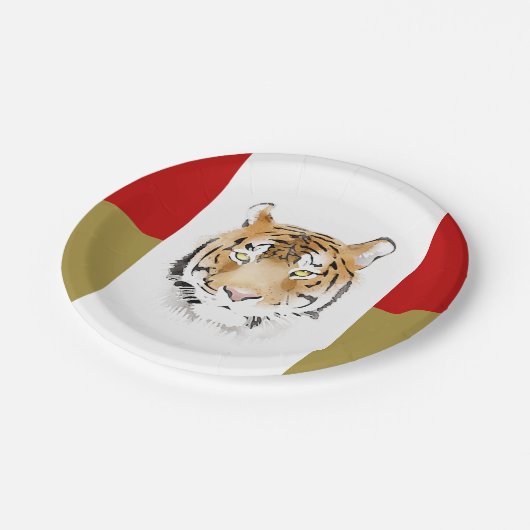 Waterverf van het tijgerhoofd papieren bordje (Gekanteld)