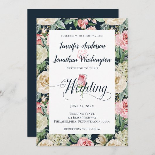 Waterverf van het Victoriaans Roos Floral Pattern  Aankondiging (Voorkant / Achterkant)