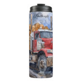 Waterverf van het winterbos van de houtwagen thermosbeker (Voorkant)