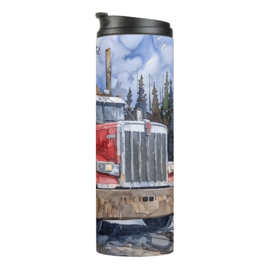 Waterverf van het winterbos van de houtwagen thermosbeker (Geroteerd rechts)