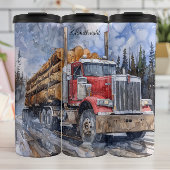 Waterverf van het winterbos van de houtwagen thermosbeker