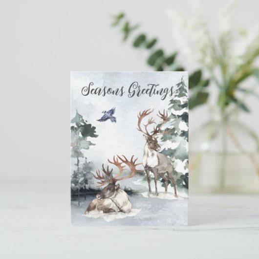 Waterverf van het winterlandschap Reindekerst Briefkaart (Staand voorkant)