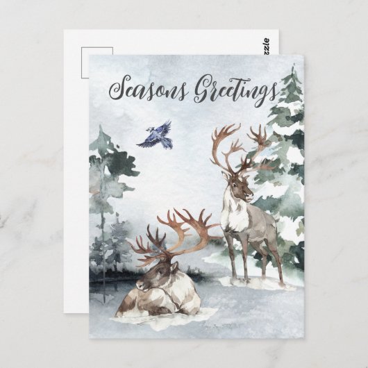 Waterverf van het winterlandschap Reindekerst Briefkaart (Voorkant / Achterkant)