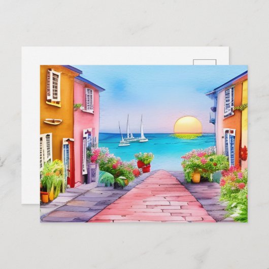 Waterverf van het zondstdorp Seaside Briefkaart (Voorkant / Achterkant)