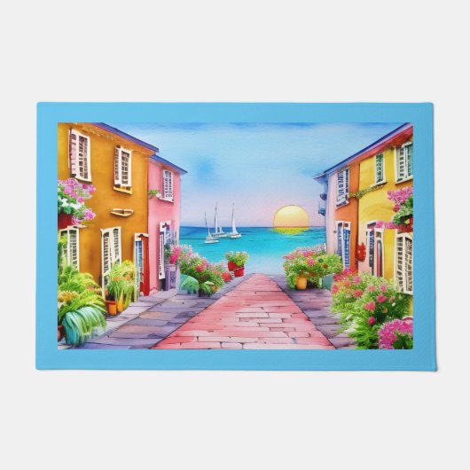 Waterverf van het zondstdorp Seaside Deurmat (Voorkant)